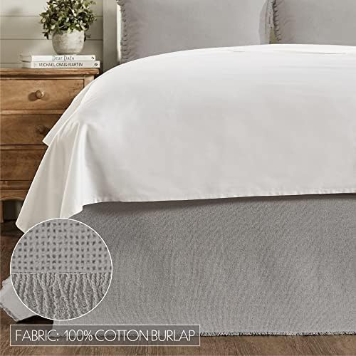 VHC Brands Burlap Dove Grey Fringed King Bed Skirt 78x80x17
