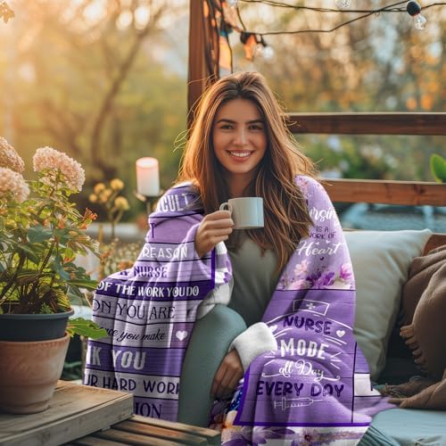 Nurse Appreciation Throw Blanket 60x50 Purple Floral