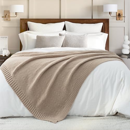 Long Create Knitted Throw Blanket 50X60 Taupe Chevron Design