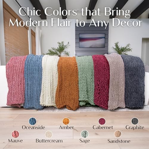 SAMIAH LUXE Green Chunky Knit Boho Throw Blanket