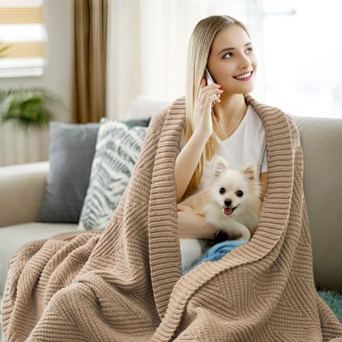 Long Create Knitted Throw Blanket 50X60 Taupe Chevron Design
