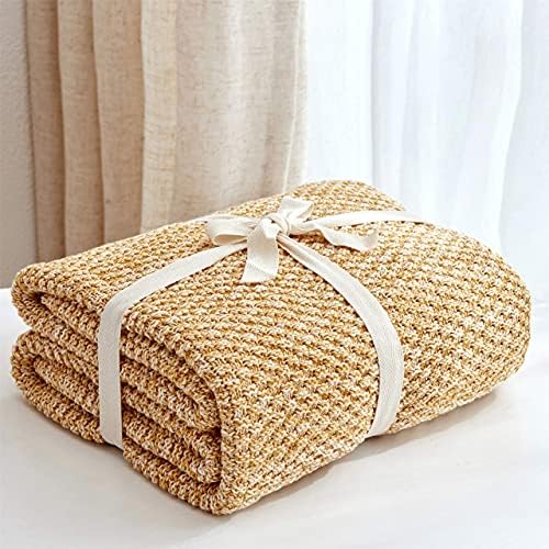 Longhui Bedding Gold Knitted Throw Blanket Mustard Yellow and White