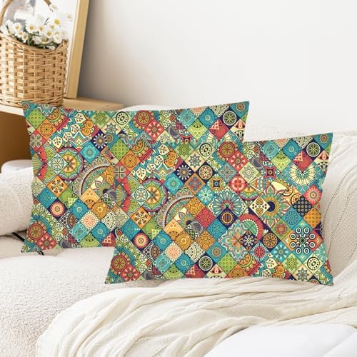 Boho Throw Pillow Covers Queen Size Set of 2 with Zipper