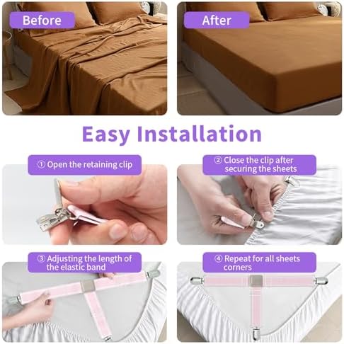 Febcraft 4 Pcs Adjustable Sheet Straps with PU Leather Clips 1