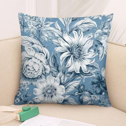 Floral Blue and White Throw Pillow Covers 14x14 Inches