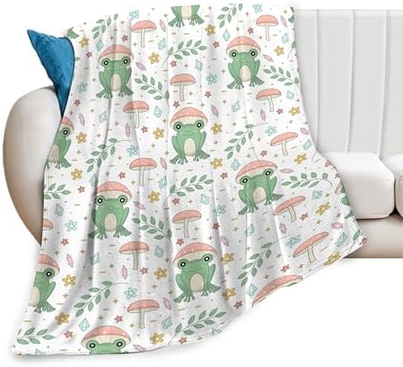 Frog Blanket With Mushroom Pattern - Fuzzy Plush 50X40 Throw for Home
