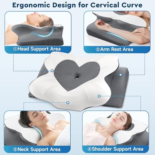 CushZone Cervical Neck Pillow Grey Queen Size