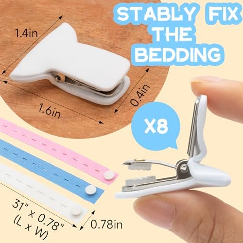 8 Pack Duvet Clips with 3 Elastic Bands for Bedding