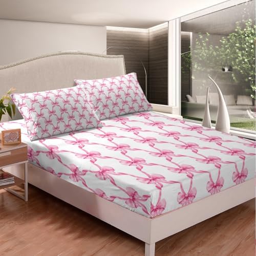Castle Fairy Pink Bowknot Fitted Sheet Twin Size Set