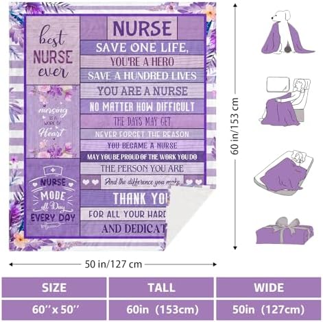Nurse Appreciation Throw Blanket 60x50 Purple Floral