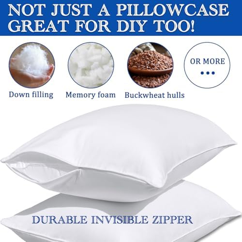 Precoco White Pillow Cases - 100 Cotton with Hidden Zipper