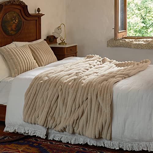 Amlie Home Faux Fur Throw Blanket 55x70 Beige