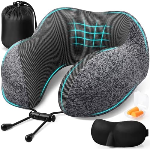 ExploreBliss Travel Pillow Set with Eye Mask Earplugs and Storage Bag