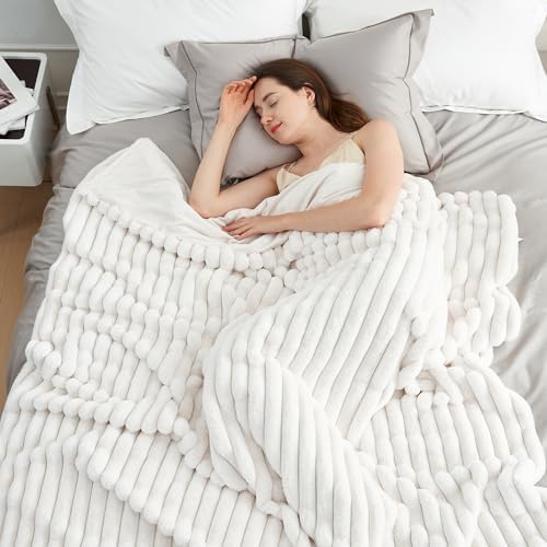 Amlie Home Faux Fur Throw Blanket Ivory 55x70
