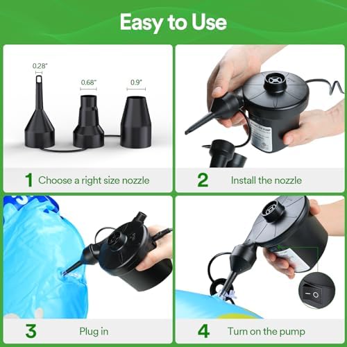PULIDIKI 50W ACDC Electric Air Pump with 3 Nozzles
