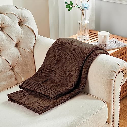 CozeCube Check Knit Throw Blanket Dark Brown for Couch and Bed