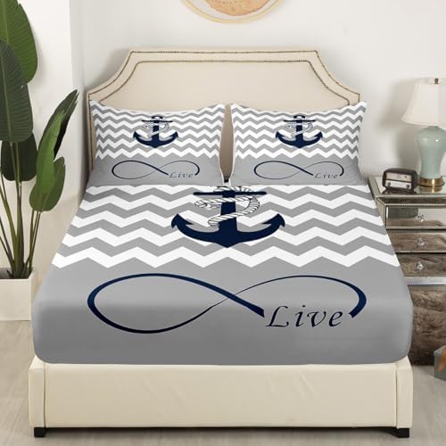 Manfei Nautical Style Bed Sheet Set 4Pcs Full Size