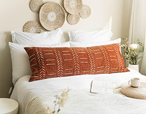 BlissBlush Brick Red Boho Body Pillow Cover 20x54 1