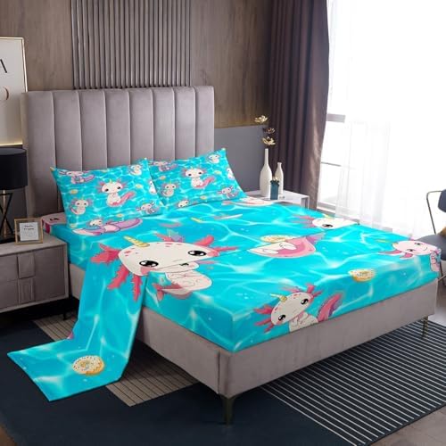 Manfei Cartoon Axolotl King Size Bed Sheet Set