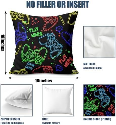 CQM 2pcs Flannel Pillow Covers 18x18 Game Room Decor
