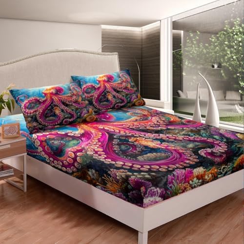 Castle Fairy Purple Octopus Twin Mattress Protector with Pillow Case