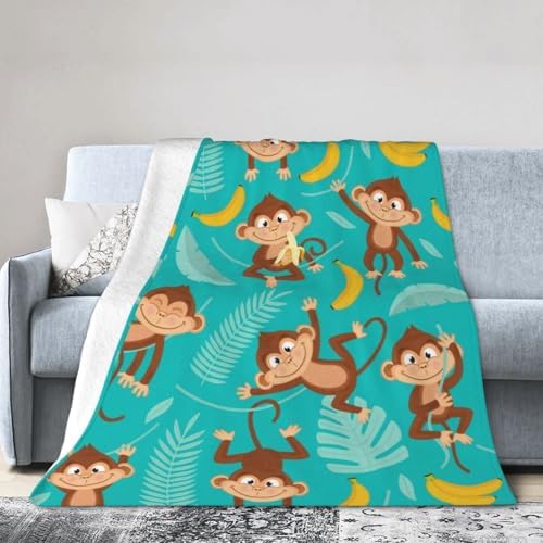 Monkey Banana Palm Throw Blanket Soft Flannel 60x50