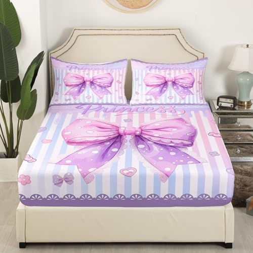Manfei Purple Bowknot Queen Fitted Sheet Set