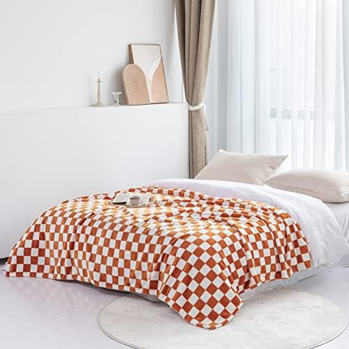 LOMAO Flannel Throw Blanket with Checkerboard Design Orange 50x60