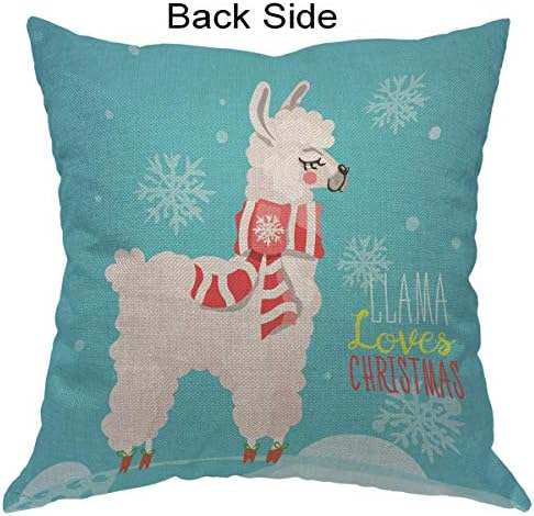 Cute Llama Throw Pillow Cover 18x18 Inch Red White Blue Christmas Striped Scarf