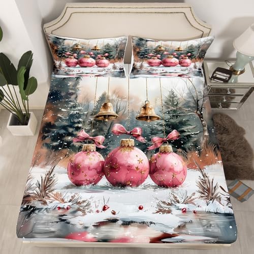 Castle Fairy Christmas Balls Fitted Sheet Set with Pillowcase