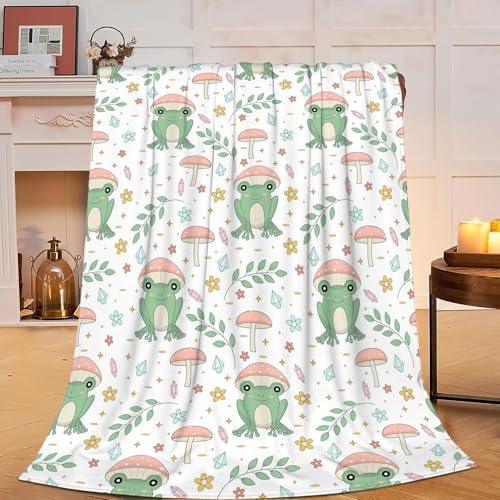 Frog Blanket With Mushroom Pattern - Fuzzy Plush 50X40 Throw for Home