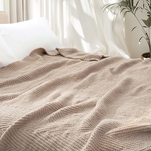 Long Create Knitted Throw Blanket 50X60 Taupe Chevron Design