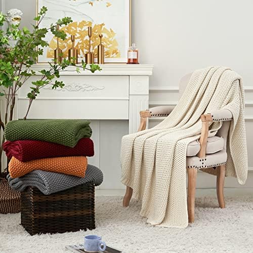 Longhui Bedding Chunky Cable Knit Throw Blanket Cream 60x80