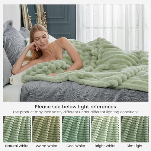 Cozy Bliss Faux Fur Throw Blanket - 50x60 Inches Sage Green
