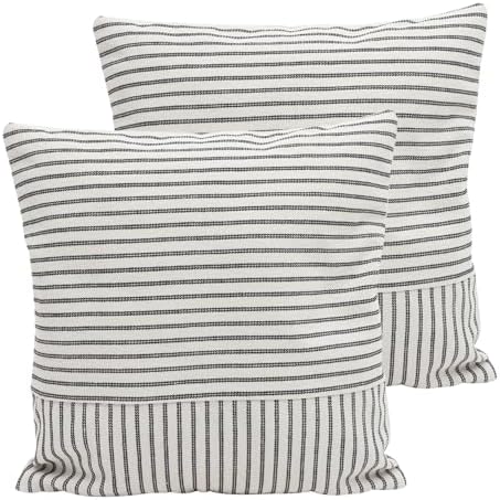 GARVALON 2Pcs Cotton Linen Square Throw Pillow Covers with Invisible Zipper
