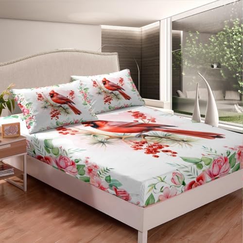 Castle Fairy Red Bird Twin Fitted Sheet Set