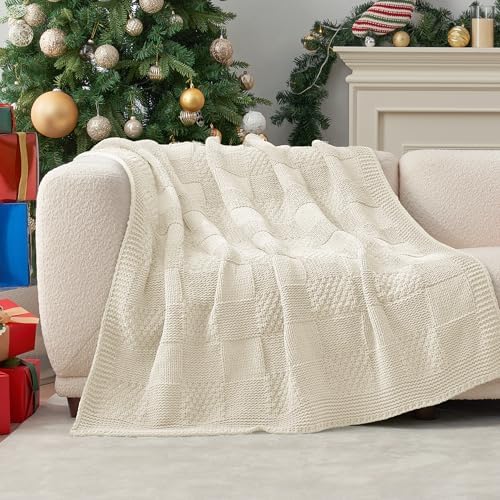 Amlie Home Checkered Chenille Throw Blanket 50x60 Ivory