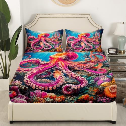Castle Fairy Purple Octopus Twin Mattress Protector with Pillow Case