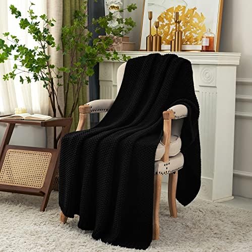 Longhui Chunky Cable Knit Throw Blanket 60x80 Black Organic Cotton 1