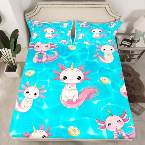 Manfei Cartoon Axolotl King Size Bed Sheet Set
