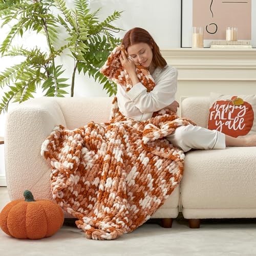 Amlie Home Chunky Knit Throw Blanket 50x60 Burnt Orange 1