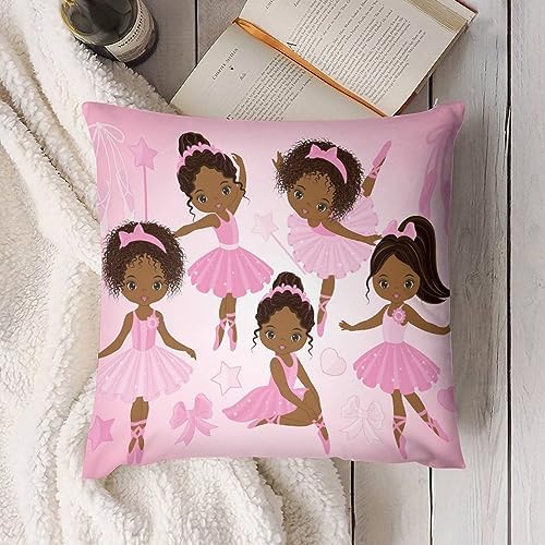 LOMADIA 16x16 Pink Black Girl Ballerina Throw Pillow Covers Set of 2