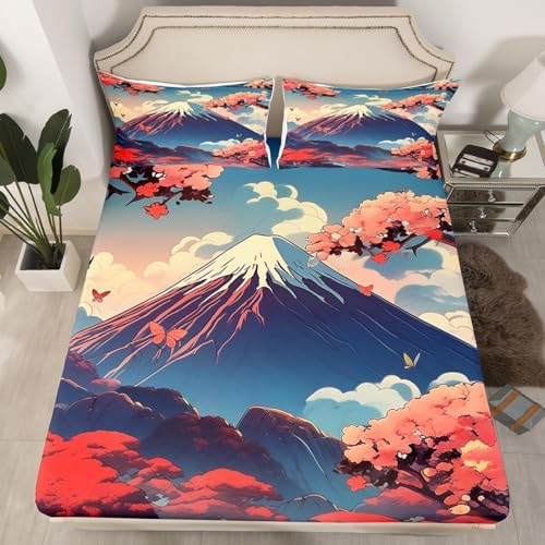Homewish Japanese Fitted Sheet Twin Set with Pillowcase