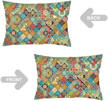 Boho Throw Pillow Covers Queen Size Set of 2 with Zipper