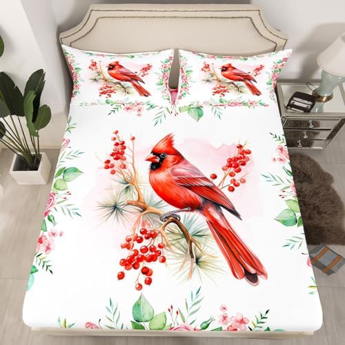 Castle Fairy Red Bird Twin Fitted Sheet Set