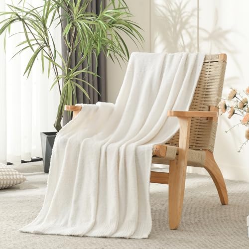 JOOJA Cream Knit Throw Blanket 60x80 Inches Super Soft