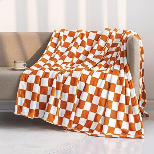 LOMAO Flannel Throw Blanket with Checkerboard Design Orange 50x60