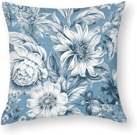 Floral Blue and White Throw Pillow Covers 14x14 Inches