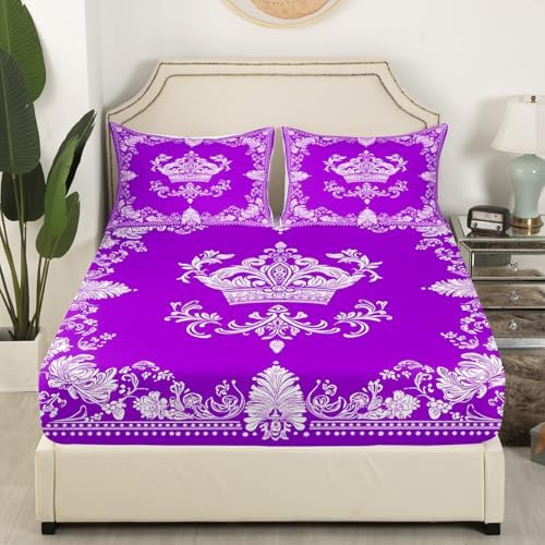 Castle Fairy White Damask Fitted Sheet Twin Size with 1 Pillowcase