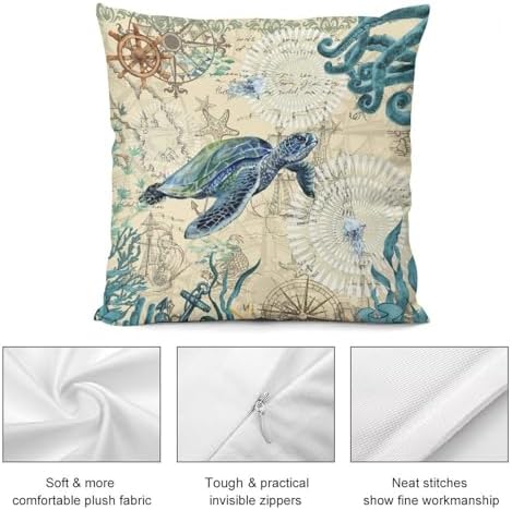 Nautical Sea Turtle Pillow Case Set of 2 16x16in 1